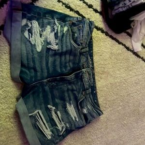 Blue ripped jean shorts